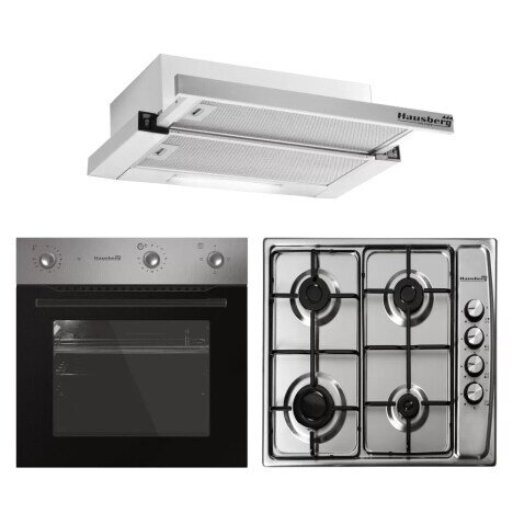 Set incorporabile Hausberg, Cuptor electric Hb 8053 XXL 71L, 2000W, timer + Plita gaz inox HB-555, a